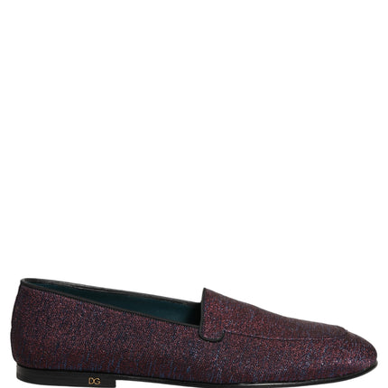 Dolce & Gabbana Maroon Glitter Lurex Logo Dress Loafers Shoes