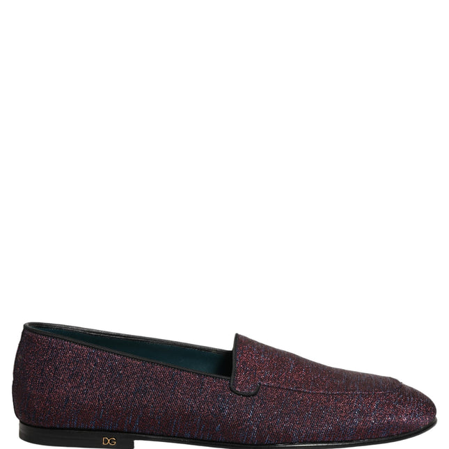 Dolce & Gabbana Maroon Glitter Lurex Logo Dress Loafers Shoes