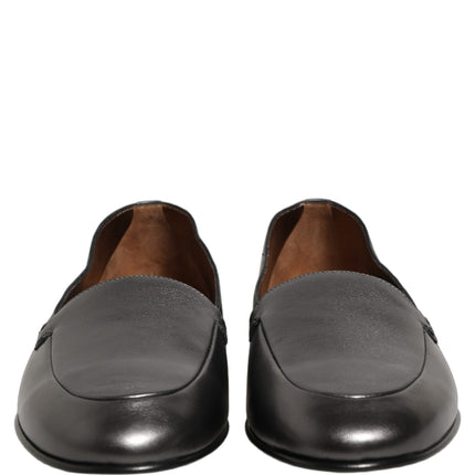 Dolce & Gabbana Silver Leather DG Logo Slip On Loafers Shoes