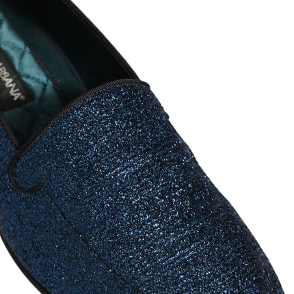 Dolce & Gabbana Blue Glitter Lurex DG Logo Dress Loafers Shoes