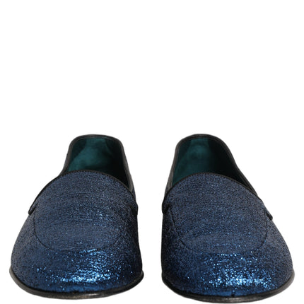 Dolce & Gabbana Blue Glitter Lurex DG Logo Dress Loafers Shoes