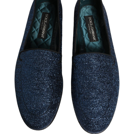 Dolce & Gabbana Blue Glitter Lurex DG Logo Dress Loafers Shoes