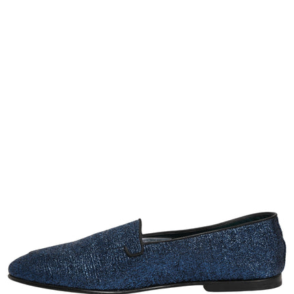 Dolce & Gabbana Blue Glitter Lurex DG Logo Dress Loafers Shoes