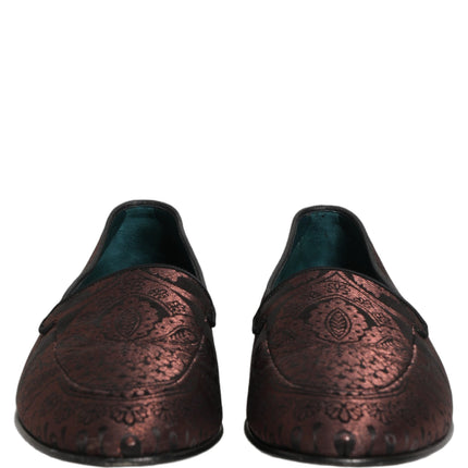 Dolce & Gabbana Maroon Jacquard Leather Slip On Loafers Shoes