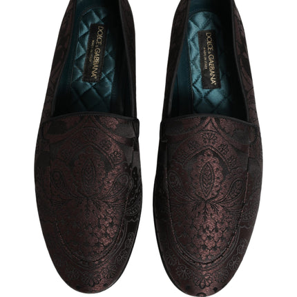 Dolce & Gabbana Maroon Jacquard Leather Slip On Loafers Shoes