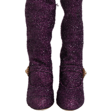 Dolce & Gabbana Purple Crystal Lurex Fantasy High Boots Shoes