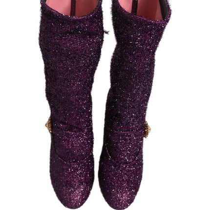 Dolce & Gabbana Purple Crystal Lurex Fantasy High Boots Shoes