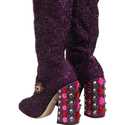 Dolce & Gabbana Purple Crystal Lurex Fantasy High Boots Shoes