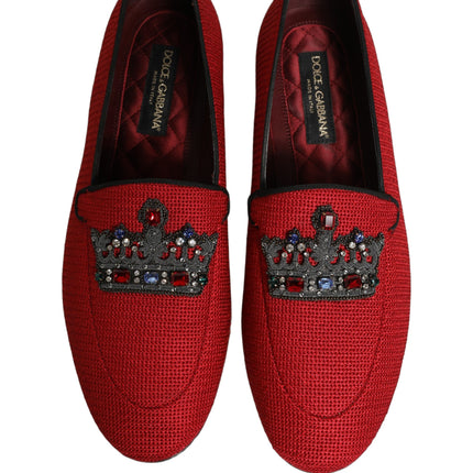Dolce & Gabbana Red Crown Embellished Dress Loafers Shoes
