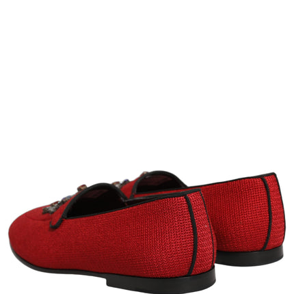 Dolce & Gabbana Red Crown Embellished Dress Loafers Shoes