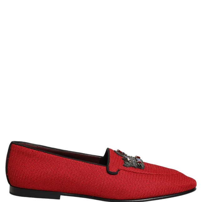 Dolce & Gabbana Red Crown Embellished Dress Loafers Shoes