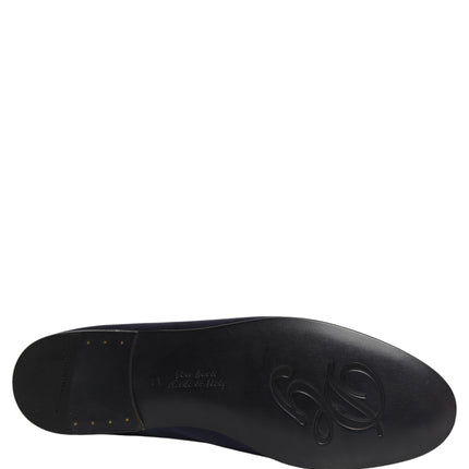 Dolce & Gabbana Navy Blue Satin DG Logo Dress Loafers Shoes
