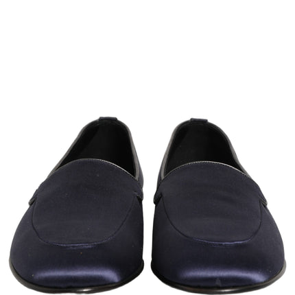 Dolce & Gabbana Navy Blue Satin DG Logo Dress Loafers Shoes