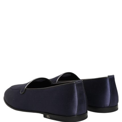 Dolce & Gabbana Navy Blue Satin DG Logo Dress Loafers Shoes