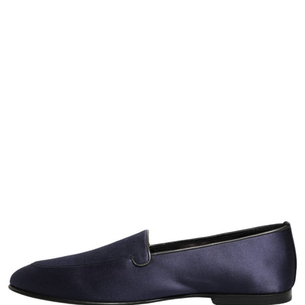 Dolce & Gabbana Navy Blue Satin DG Logo Dress Loafers Shoes