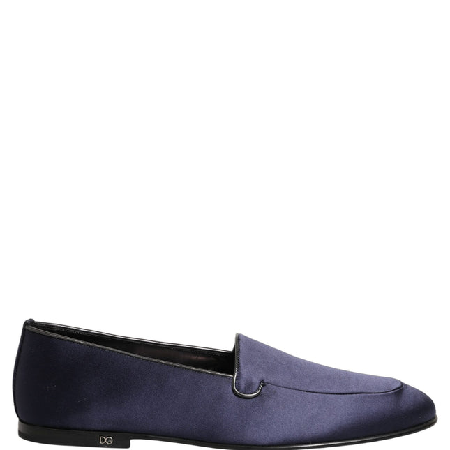 Dolce & Gabbana Navy Blue Satin DG Logo Dress Loafers Shoes