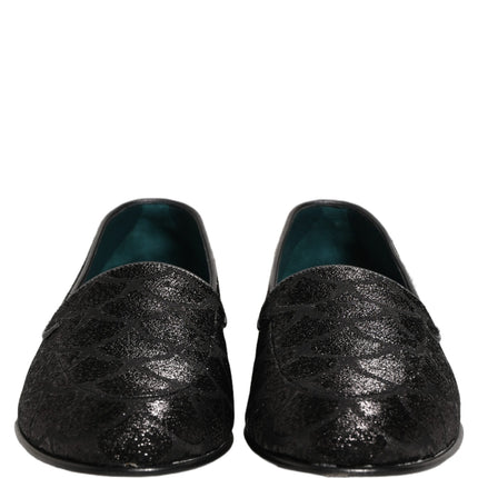 Dolce & Gabbana Black Glitter Brocade Men Dress Loafers Shoes