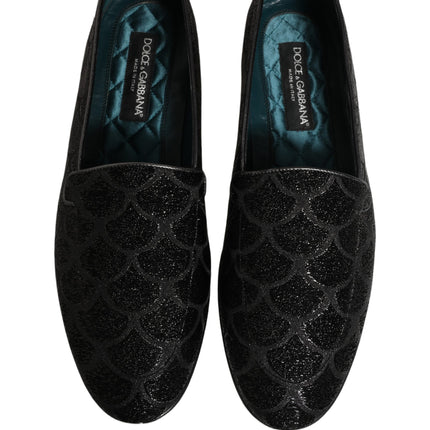 Dolce & Gabbana Black Glitter Brocade Men Dress Loafers Shoes