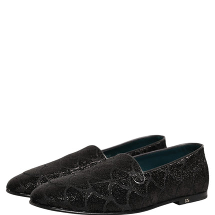 Dolce & Gabbana Black Glitter Brocade Men Dress Loafers Shoes