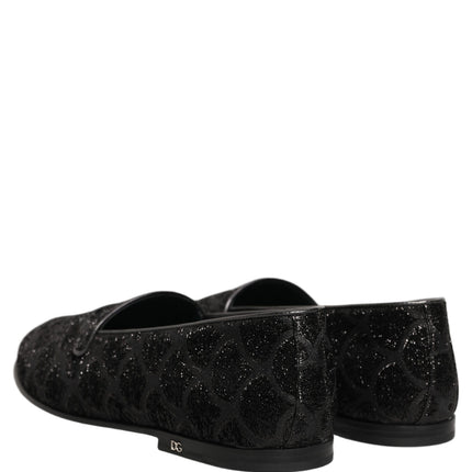 Dolce & Gabbana Black Glitter Brocade Men Dress Loafers Shoes