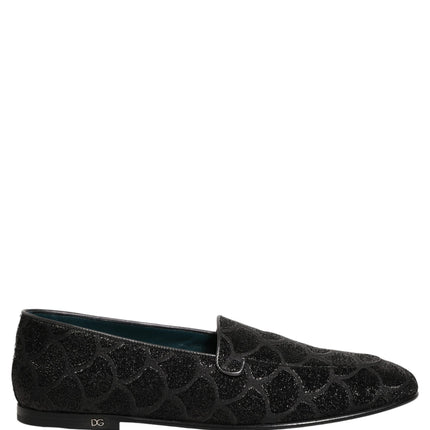 Dolce & Gabbana Black Glitter Brocade Men Dress Loafers Shoes