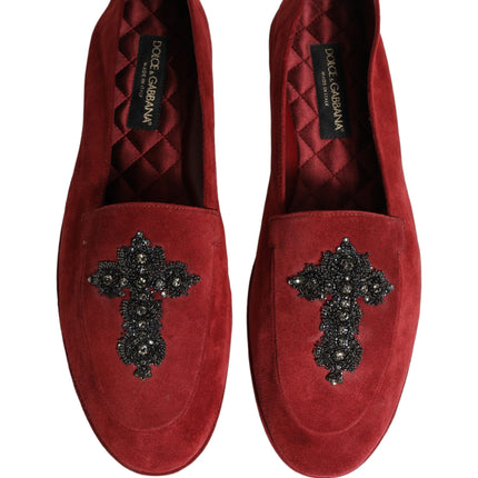 Dolce & Gabbana Red Suede Cross Slip On Dress Loafers Shoes