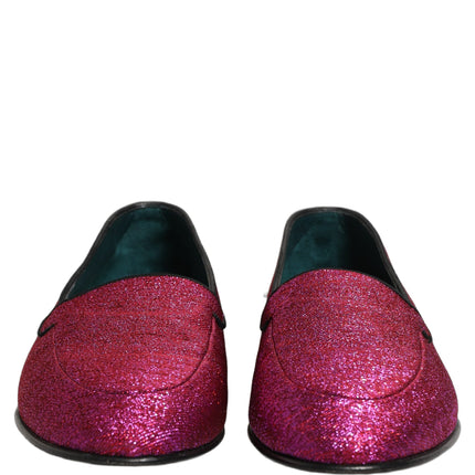 Dolce & Gabbana Pink Glitter Lurex Logo Dress Loafers Shoes