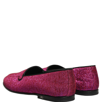 Dolce & Gabbana Pink Glitter Lurex Logo Dress Loafers Shoes