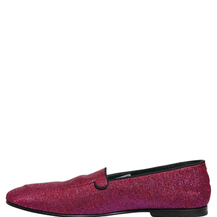 Dolce & Gabbana Pink Glitter Lurex Logo Dress Loafers Shoes