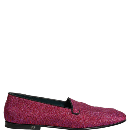 Dolce & Gabbana Pink Glitter Lurex Logo Dress Loafers Shoes