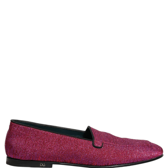 Dolce & Gabbana Pink Glitter Lurex Logo Dress Loafers Shoes