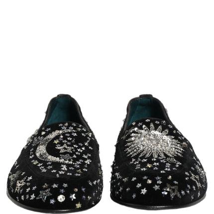 Dolce & Gabbana Black Crystal Embellished Dress Loafers Shoes