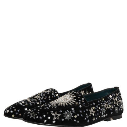 Dolce & Gabbana Black Crystal Embellished Dress Loafers Shoes