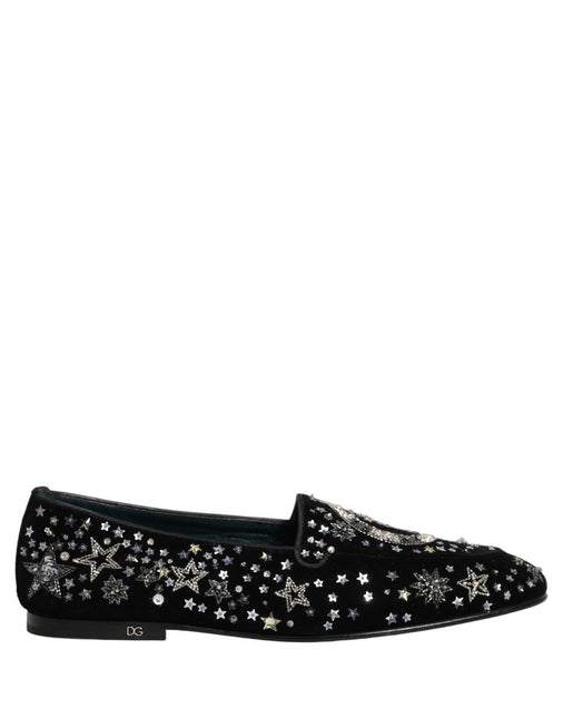 Dolce & Gabbana Black Crystal Embellished Dress Loafers Shoes