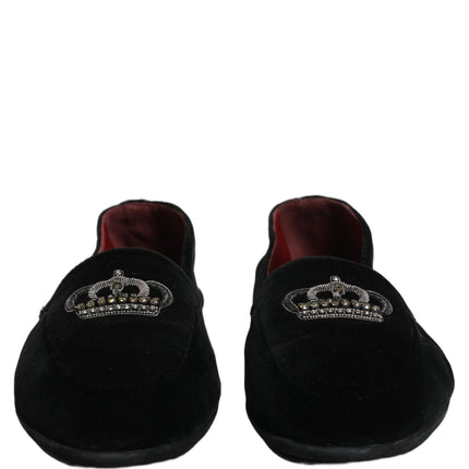 Dolce & Gabbana Black Crown Embellished Dress Loafers Shoes