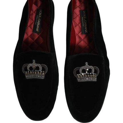 Dolce & Gabbana Black Crown Embellished Dress Loafers Shoes