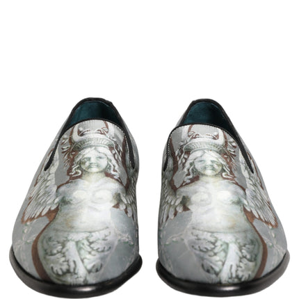 Dolce & Gabbana Gray Baroque Angel Velvet Men Loafers Shoes