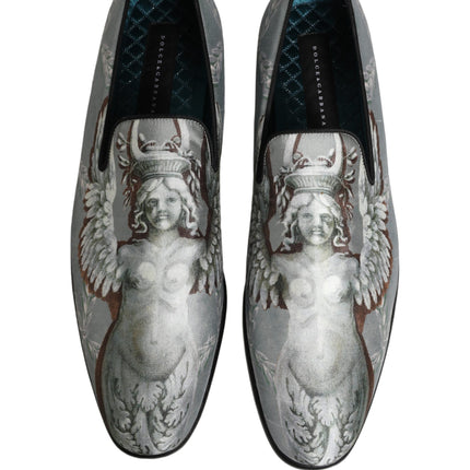 Dolce & Gabbana Gray Baroque Angel Velvet Men Loafers Shoes