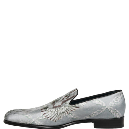 Dolce & Gabbana Gray Baroque Angel Velvet Men Loafers Shoes