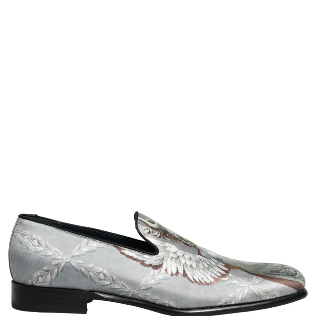 Dolce & Gabbana Gray Baroque Angel Velvet Men Loafers Shoes
