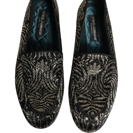 Dolce & Gabbana Black Silver Embellished Dress Loafers Shoes