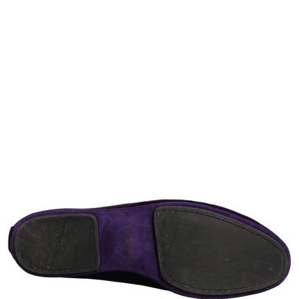 Dolce & Gabbana Violet Velvet Slip On Men Flats Loafers Shoes