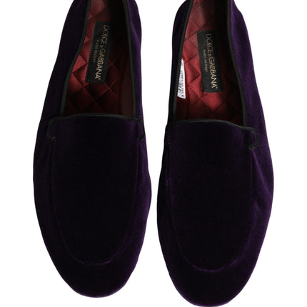 Dolce & Gabbana Violet Velvet Slip On Men Flats Loafers Shoes