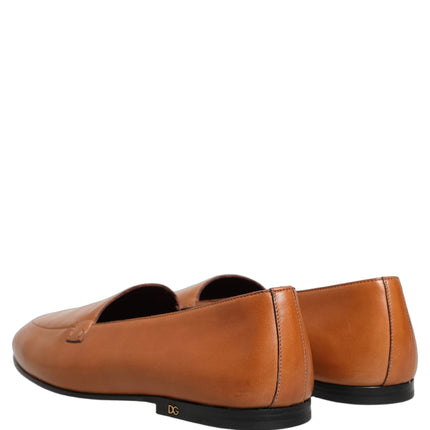 Dolce & Gabbana Brown Leather Logo Slip On Men Loafers Shoes