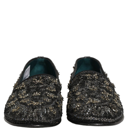 Dolce & Gabbana Black Rhinestone Embellished Loafers Shoes
