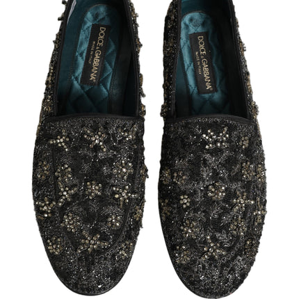 Dolce & Gabbana Black Rhinestone Embellished Loafers Shoes