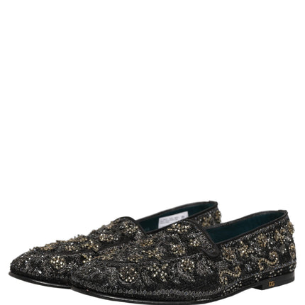 Dolce & Gabbana Black Rhinestone Embellished Loafers Shoes