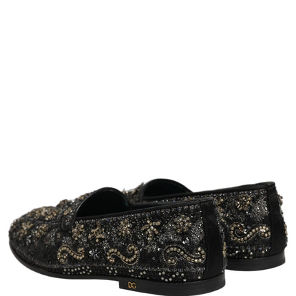 Dolce & Gabbana Black Rhinestone Embellished Loafers Shoes