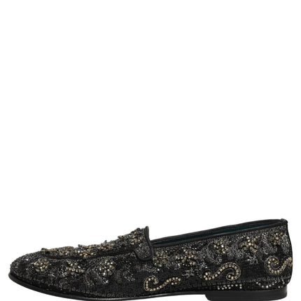 Dolce & Gabbana Black Rhinestone Embellished Loafers Shoes