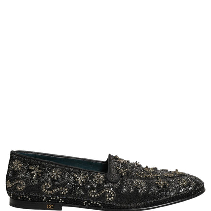 Dolce & Gabbana Black Rhinestone Embellished Loafers Shoes
